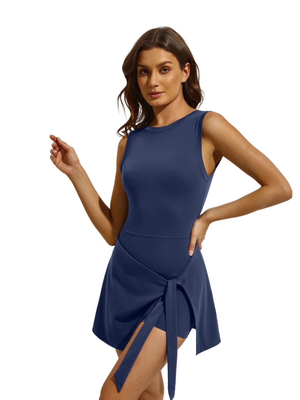 Sleeveless Navy Tie-Front Athletic Romper